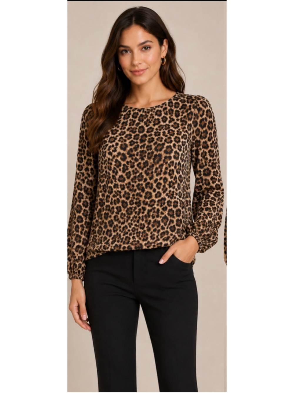 White House Black Market leopard print white georgette blouse